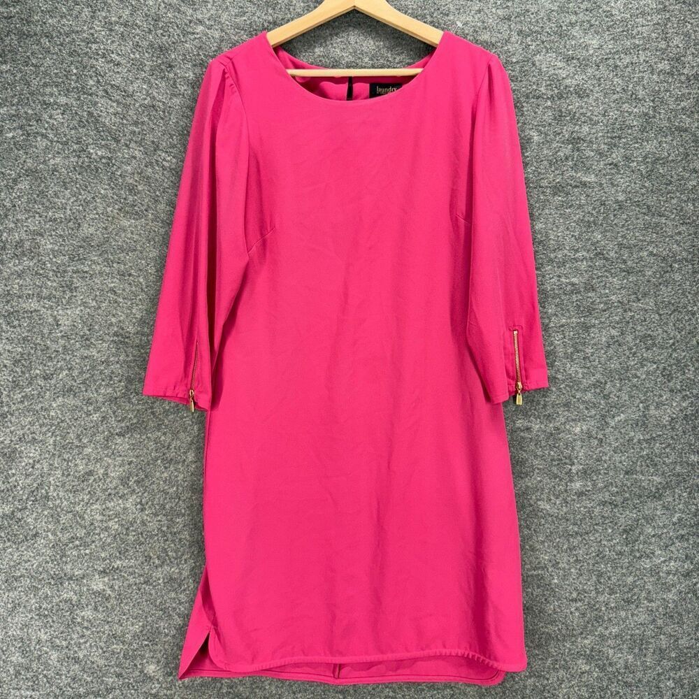 Laundry Dress Women S Small Pink Shift Midi Hook & Eye Long Sleeve Round Neck